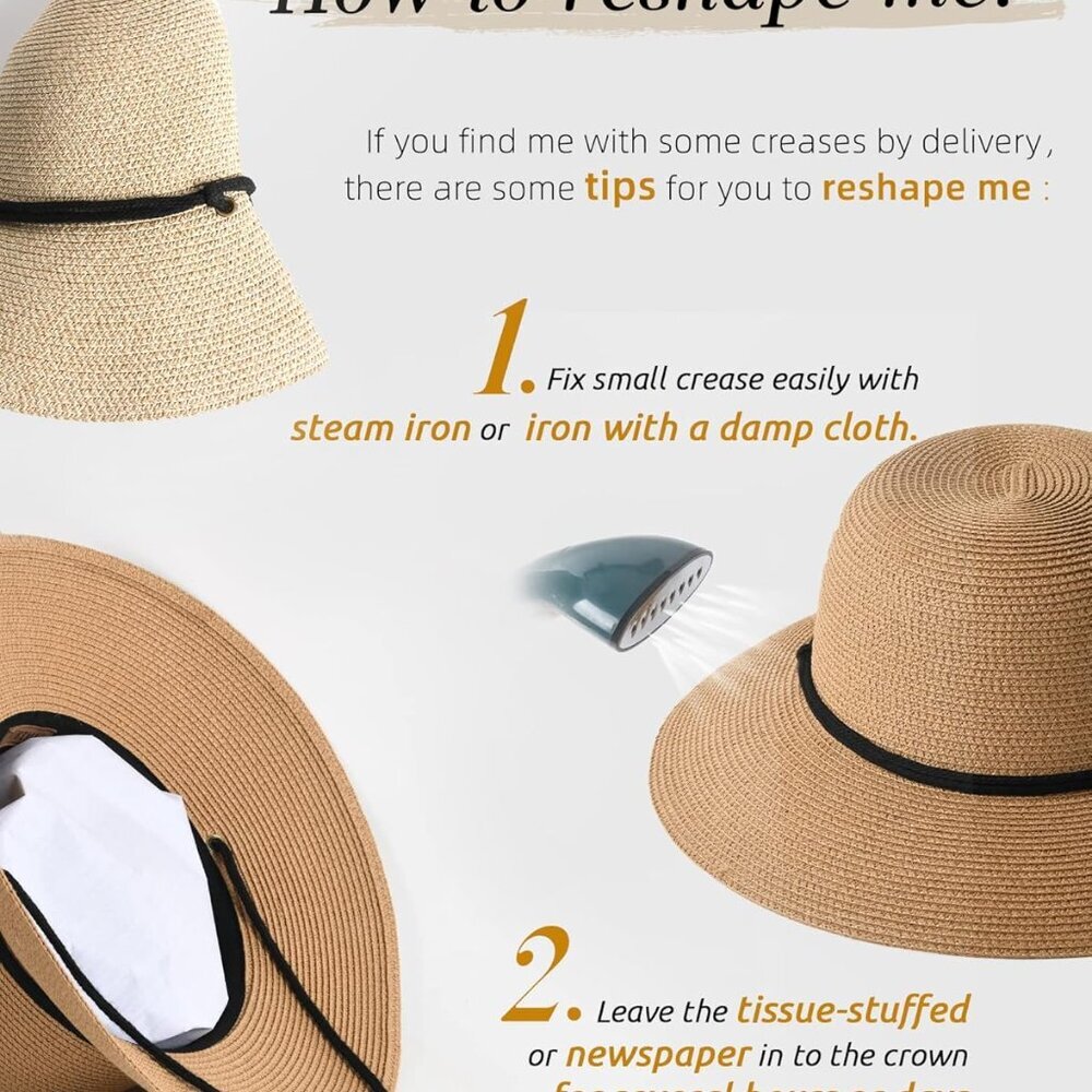 Womens Wide Brim Sun Hat with Wind Lanyard UPF Summer Straw Sun Hats for Women - Picture 6 of 7